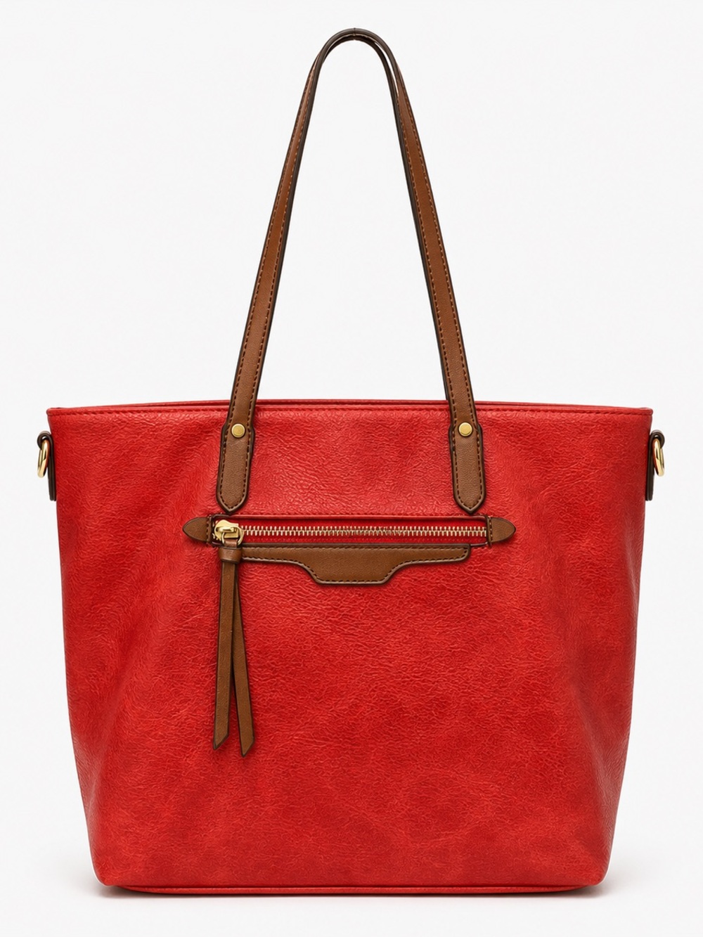 Classic Red Tote Bag with Brown Trim